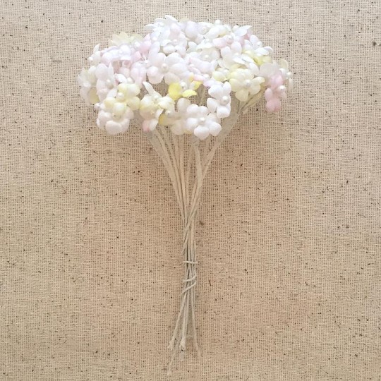 Bundle of Pale Yellow, Pink and White Satin Forget me Nots ~ Vintage Germany ~ Old Store Stock